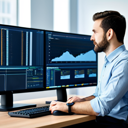 Home 25 A professional male system administrator, in his late 30s, wearing a modest button-up shirt and dark trousers, sitting comfortably at a spacious modern desk. His gaze is focused on multiple large monitors in front of him, which display complex graphical dashboards, scrolling lines of code from system logs, and real-time data visualizations. The office environment is clean and well-lit, suggesting a high-tech control center with subtle background elements like server racks in soft focus. The scene conveys a sense of expertise, calm control, and deep problem-solving. perfect anatomy, correct proportions, well-formed hands, proper finger count, natural pose, natural body proportions, professional photography, high quality, fully clothed, modest clothing, appropriate attire, professional dress, safe for work, appropriate content, professional.
