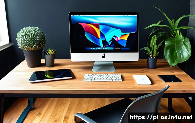 macOS에서 네트워크 속도 최적화 - A modern home office setup featuring a sleek MacBook on a wooden desk, displaying macOS network sett...